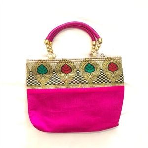 Hot pink Indian handicraft satchel bag